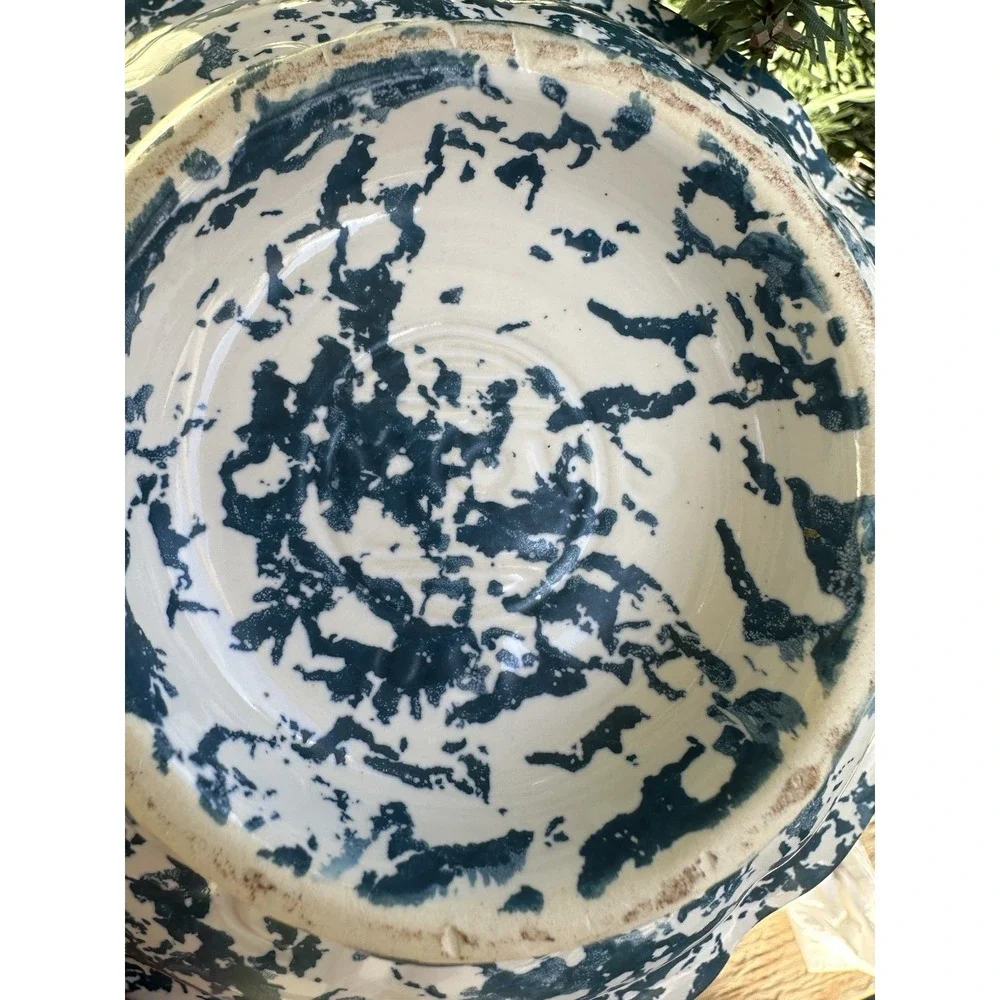 Vtg McCoy Blue Country Spongeware‎ Stoneware Pottery Small Pitcher And Bowl Set
